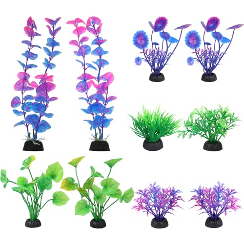 AQUANEAT Fish Tank Artificial Plants, Aquarium Plastic Plants Decorations, 10pcs Purple