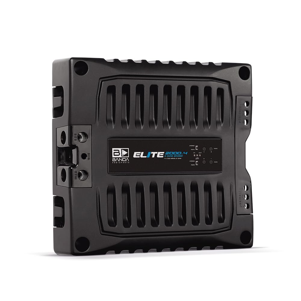 Banda Audioparts Elite 2000.4-2000 Watt Amp 4 Channel, 1 Ohm Full Range Car Audio Amplifier, 2000W RMS Class D,12.6 Volts, High Efficiency Car Amplifier for Subwoofers &amp; Speakers