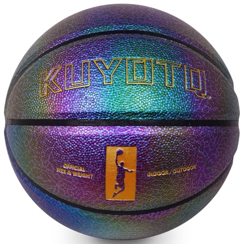 KUYOTQ Kids Youth Women Basketball - Shiny Purple Leather Size 3/4/5/6 - 22/25.5/27.5/28.5" Dazzle Textured Basketball for Boys and Girls (Deflated, Without Pump) 4 Kids & Youth - 25.5" 【Upg