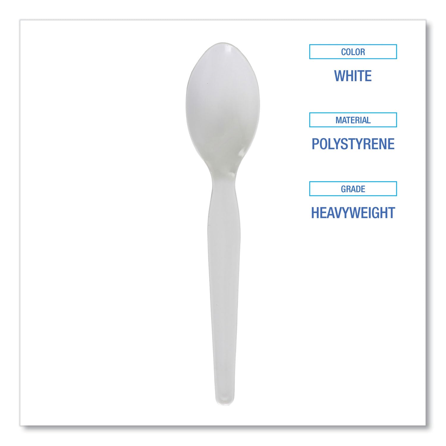 Boardwalk Heavyweight Polystyrene Cutlery, Teaspoon, White, 1000/Carton