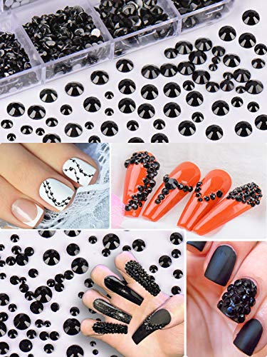 Spearlcable 5400 Pieces Crystal Nail Rhinestones Set Nail Gems Black And Gold Flat Back Round Beads Glass Charms For Crafts Nail Art Clothes Shoes Bags Diy 6 Mixed Size(Color B) #TOP3