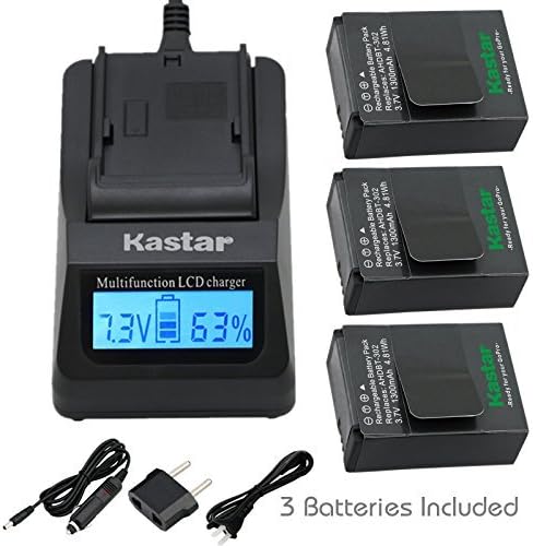 Kastar Ultra Fast Charger and Battery (3-Pack) for GoPro HD HERO3, HERO3+, AHDBT-302 and AHDBT-201, AHDBT-301, AHDBT-302 [Over 3X Faster Than a Normal Charger with Portable USB Charge Function]