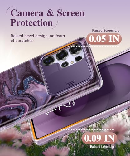 Image of GVIEWIN for Samsung Galaxy S25 Ultra Case, [Slide Camera Cover & Built-in HD Screen Protector] [2 Front Frames] Shockproof Military Grade Protective Marble Phone Case for S25 Ultra 6.9 inch (Quicksand)