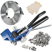 Manuelle Umreifungsgerät, Edelstahl Banding Coil (3/4\ x 100ft x 0,03\) + Metallschnallen (100pcs), Mit Handschuhe, Manuelle Umreifungsset für Industrie, Bau, Transport