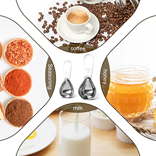 Stainless Steel Coffee Scoop 2-Piece Set (1 Tbsp, 2 Tbsp) Durable Tablespoon, Ergonomic Measuring Spoon, Suitable For Small And Large Jars，Short-Handled Spoon (Silver) #TOP3