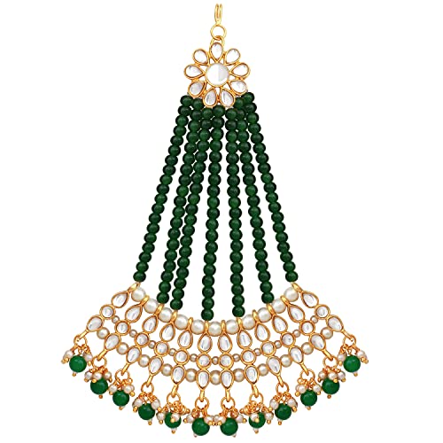Image of Peora Gold-Plated & White Kundan Pearl Studded & Beaded Jhumar Passa Jewellery
