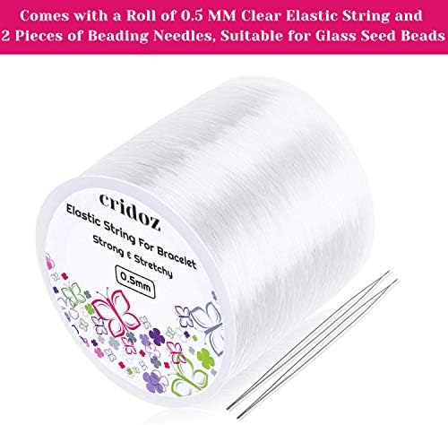 Stretchy String for Bracelets, Cridoz 0.5mm Clear Elastic String Stretch Cord Jewelry Bead Bracelet String with 2 Pcs Beading Needles for Seed Beads, Pony Beads, Bracelets and Jewelry Making