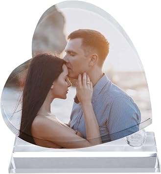 Personalized 3D Heart-shaped Crystal Color Photo Frame Customized Crystal Color Picture Print Glass Clear Frame Personalized Photo Gifts For Girlfriend Couples Friends Wedding Anniversary Birthday