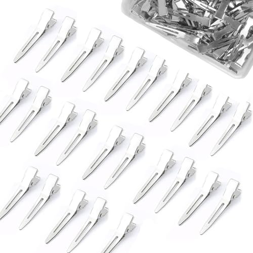 Gekamoyue 25 Piezas Pinzas Pelo de Seccionamiento, Metal Pinzas pelo Peluqueria de Duckbill, 4.5cm Pinzas Pelo Peluqueriade Profesional con Caja, Hair Clips para Mujere(Plata)