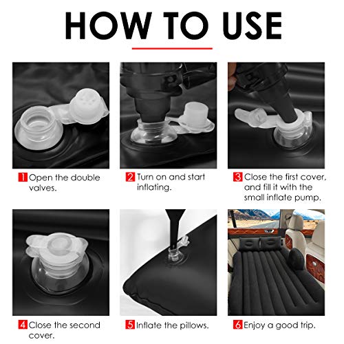 Inflatable Car Air Mattress, One-pece Backseat Air Bed with Air-Pump, Portable Car Travel Bed with Two Pillows Fits Most Car Models for Camping Travel, Hiking, Trip and Other Outdoor Activities - Thumbnail 5