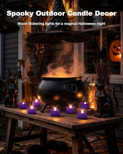 Image of Homemory 24-Pack Purple Remote Flameless Battery Tea Light Candles 400+ Hrs | 2 /4 /6 /8H Timer LED Flickering Tealight Votives for Party Ambience, Halloween Decor, Memorials and Lavender Weddings