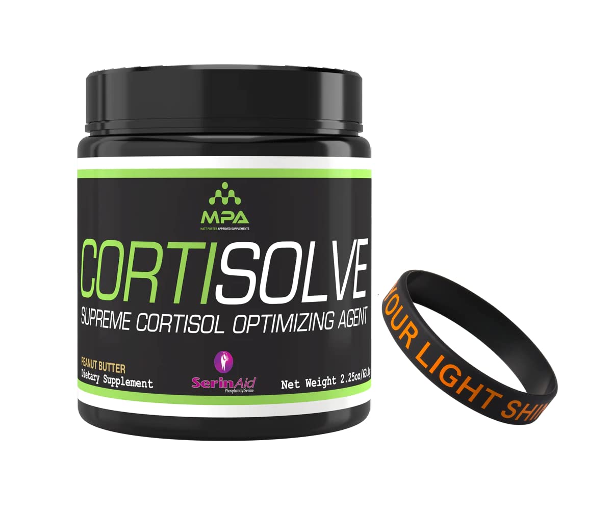 SleekMax MPA Supps CortiSolve - Supreme Cortisol Optimizing Agent Bundle with a Motivational Wristband Bracelet to Motivate and Support You - 28 Servings - Peanut Butter