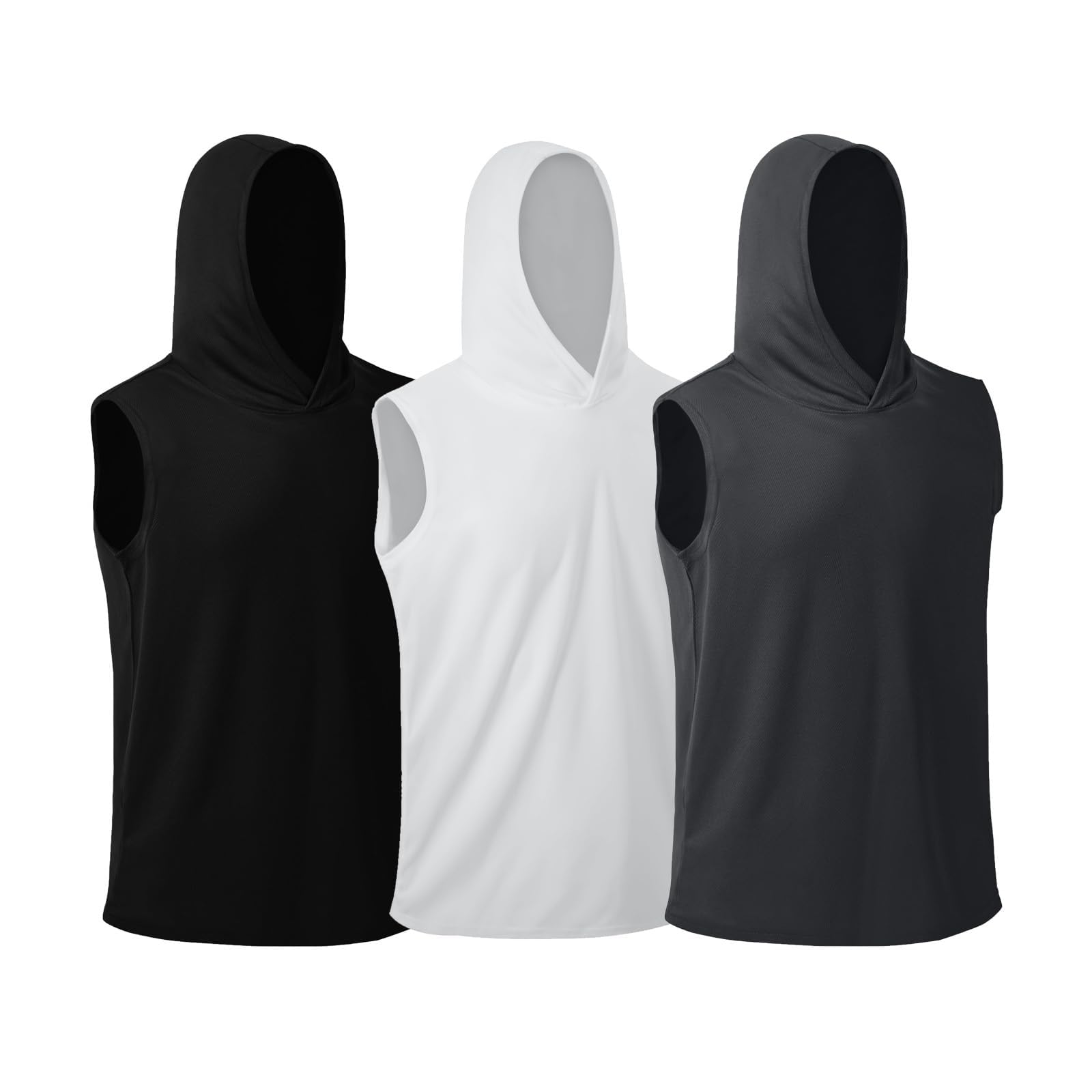 Men's Sleeveless Hoodie Workout Tank Top with Mesh, 3 Pack