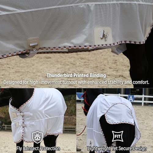 Image of BARN & STABLE Breathable and UV Protective Tear-Resistant Mesh Horse Fly Sheet Comfy Equine Summer Sheet with Removable Web Leg Straps (White - Loose Fit, 69 in)