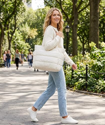 Image of Tote Bag for Women, Lightweight Puffy Quilted Shoulder Bag