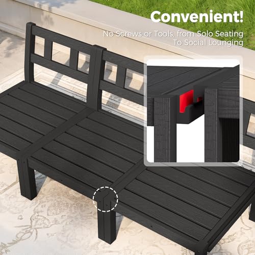 Image of Modular Outdoor Patio Conversation Set, 7-Piece L-Shaped Sectional Sofa Set with Coffee Tables & Thick Cushions, Easy Side Interlock, HIPS All-Weather Patio Furniture Set for Backyard, Deck, Poolside