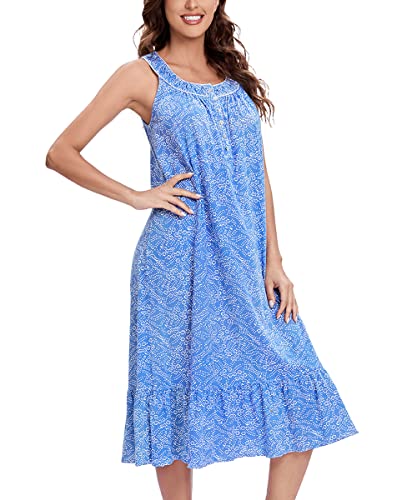 Image of IZZY + TOBY 100% Cotton Nightgowns for Women Soft Ladies Gowns Sleepwear Long Sleeveless Nightgown
