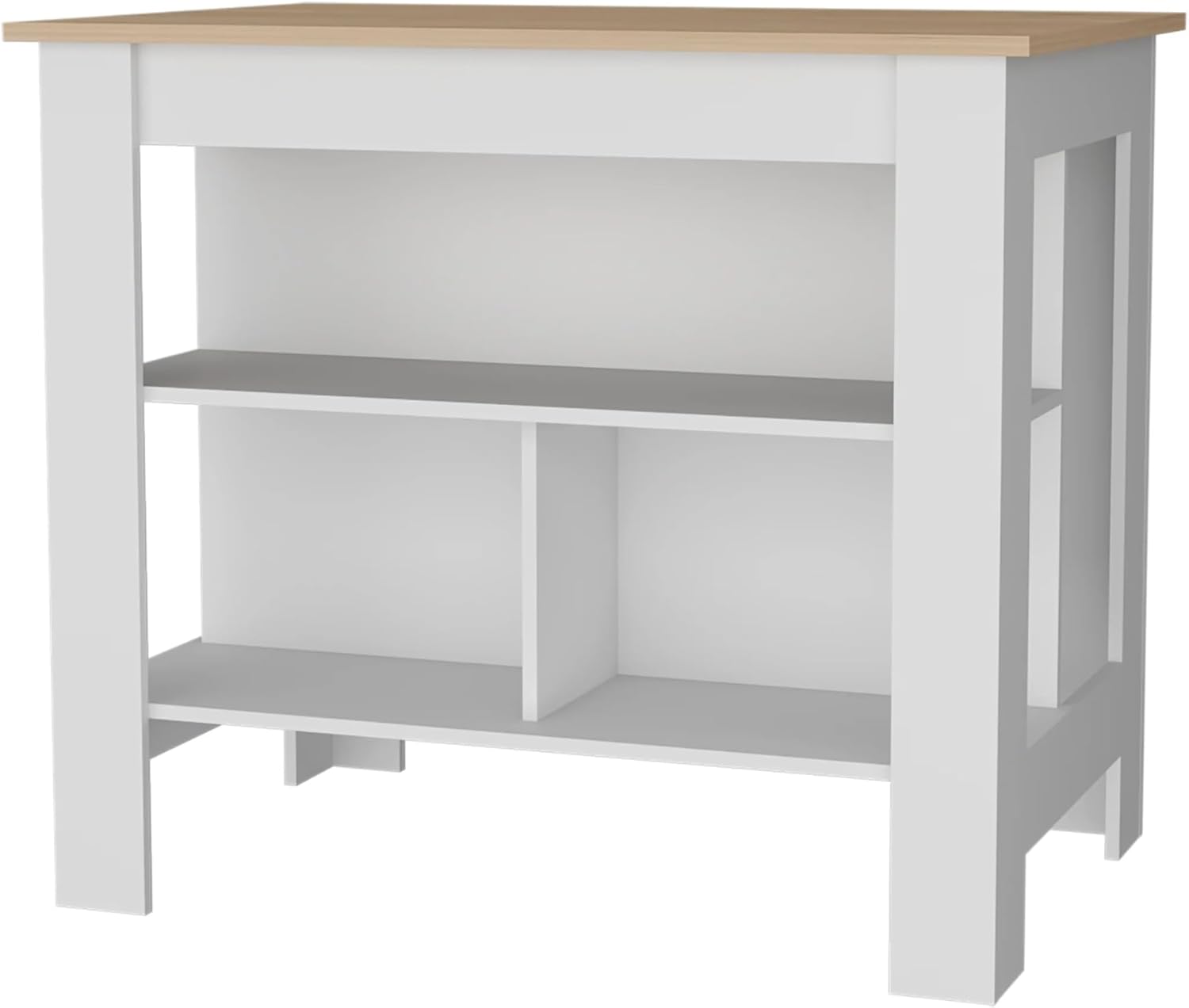 Light Pine and White Kitchen Island with Open Storage