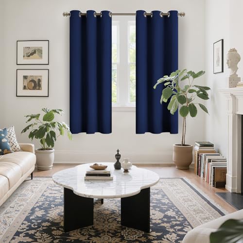 Image of YoungsTex Blackout Curtains 63 Inch Length for Bedroom - Thermal Insulated with Grommet Small Half Window Drapes for Kitchen Bathroom, 2 Panels, 34 x 63 Inch, Navy Blue