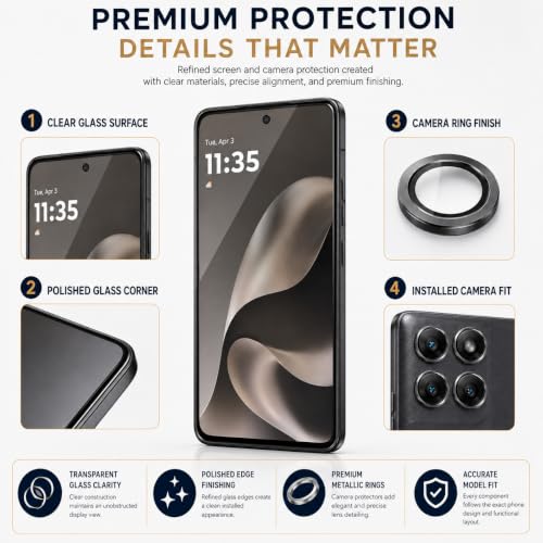 Image of ArmourPro Edge to Edge Tempered Glass for Motorola G77 Power with Black Camera Ring Guard, 9H Screen Protector, Anti-Scratch, Anti-Fingerprint, Bubble-Free Installation Kit