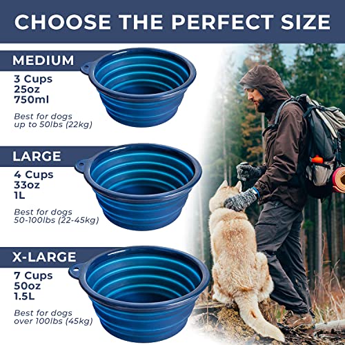Bonza Large Collapsible Dog Bowl 1000 Ml, Sturdy Reinforced Rim, Includes Carabiner & Water Bottle Holder Keychain, Moss Green #TOP4