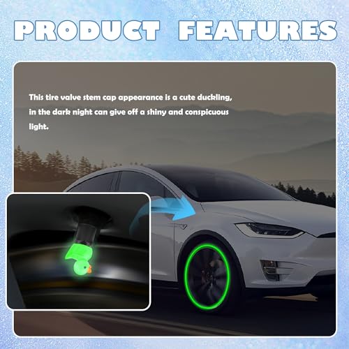 4PCS Auto Tire Valve Stem Caps,Glow in The Dark Cute Duck Valve Caps for Car Tires,Universal Car Tire Air Caps Replacement Car Decorations for Most Trucks Motorcycles Bicycles (Black)