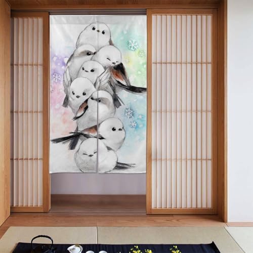 ドアカーテン ファッション 暖簾長さ のれん シャワー 人気 メジロエナガ 美しい小鳥パーティション ブロック 部屋仕切り おしゃれ 間仕切り 目隠し プライバシー保護遮光断熱壁飾り壁掛け グッズ ロング 飾りトイレ キッチ 玄関 廊下 寝室 部屋 温泉