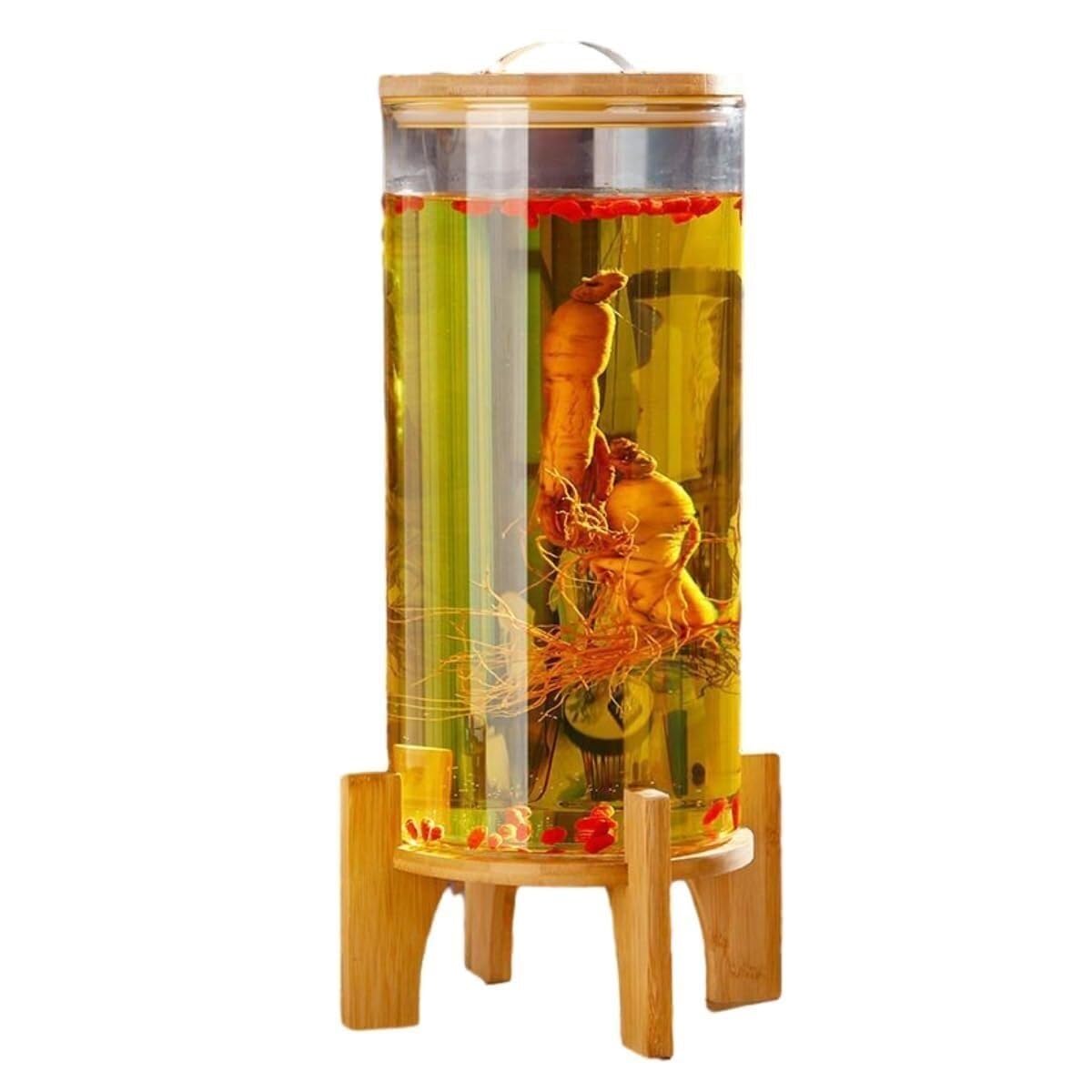 HCZKIUJY Beverage Dispenser with Stand, 10L Glass Drink Dispenser with Wooden Lid & Stainless Steel Spigot – for Lemonade, Water, Juice, and More (12L)