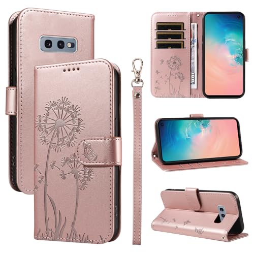 Bravoday Handyhülle für Samsung Galaxy S10e Hülle, Premium PU Lederhülle Klappbar Tasche Klapphülle mit Magnet Kartenfach Standfunktion Schutzhülle für Galaxy S10e, Roségold