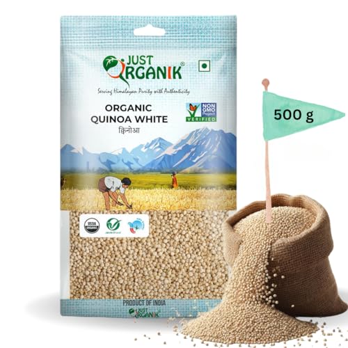 Image of JUST ORGANIK - Organic Quinoa White - 500 grams | Certified Organic | Naturally Gluten Free | Premium Whole Grain | Rich in Protein | High Fibre | Healthy Superfood
