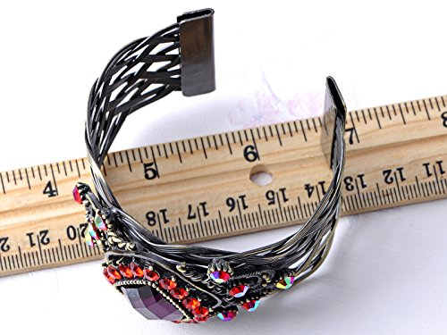 Alilang Brass Tone Antique Inspired Ruby Red Big Diamond Shape Crystal Filigree Bangle Cuff Bracelet #TOP1