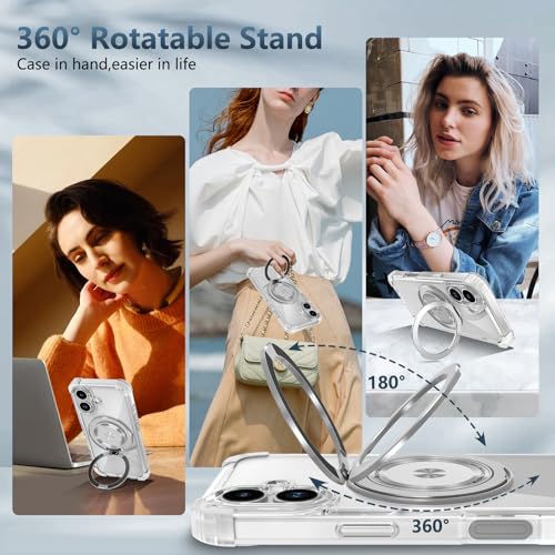 Image of Cubix Back Cover Case for iPhone 17 Hard PC + TPU | Metal Ring Kickstand | 1500g Magnetic Hold | 360 Rotating Stand | Military Drop Protection | Air Cushioned Corners