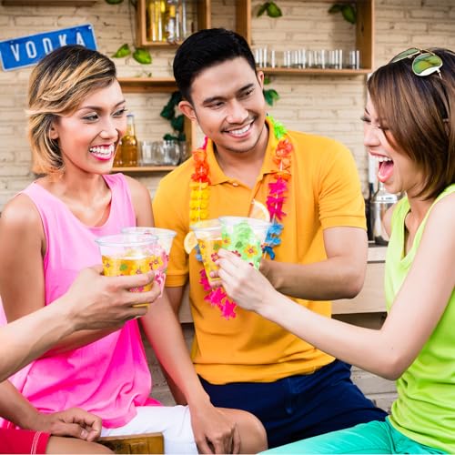 Yaomiao 50 Pieces Aloha Plastic Cups 12 Oz Bulk Tropical Flower Clear Disposable Cups Daisy Hawaiian Drinking Beverage Supplies for Summer Luau Aloha Birthday Baby Shower Party Decoration by Yaomiao - Used condition - Image 5