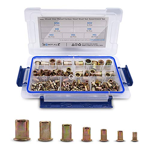 Metric Rivet Nuts 170 pcs, Zinc Plated Carbon Steel Rivnuts,Treaded Insert Nutsert M3 M4 M5 M6 M8 M10 M12