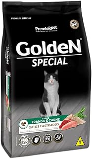 Ração premier golden para gatos adultos castrados frango e carne 3kg