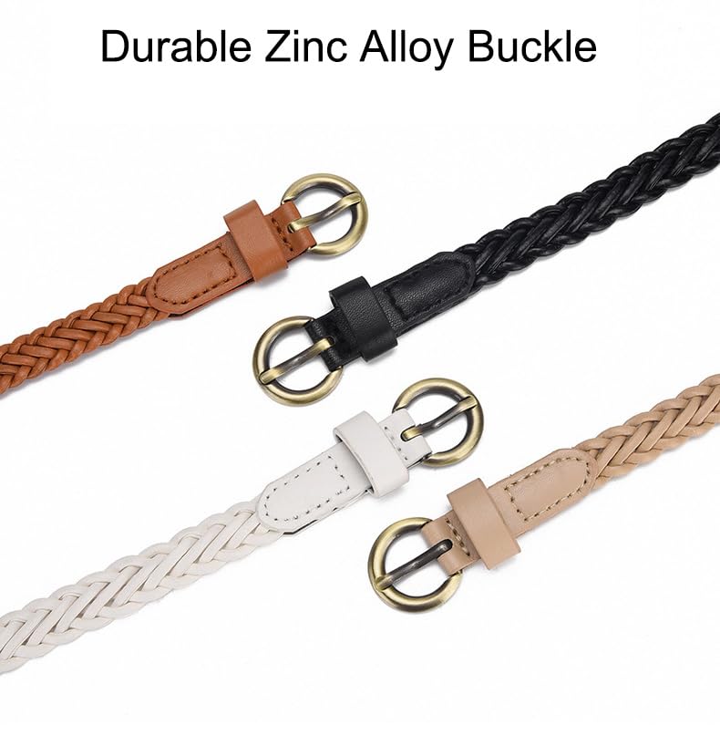 2 Pack Skinny Thin Braided Belts for Women Dresses Woven Waist Belts for Jeans4