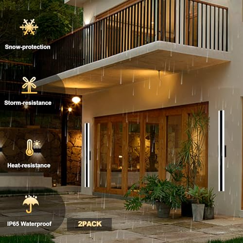 TODOLUZ 48 inch Long Outdoor Porch Lights, 2-Pack LED Patio Exterior Wall Sconce, Modern Outdoor Light Wall Fixture Sconce Black Wall Mount Lighting for House Corridor, Garage by TODOLUZ - Used condition - Image 2
