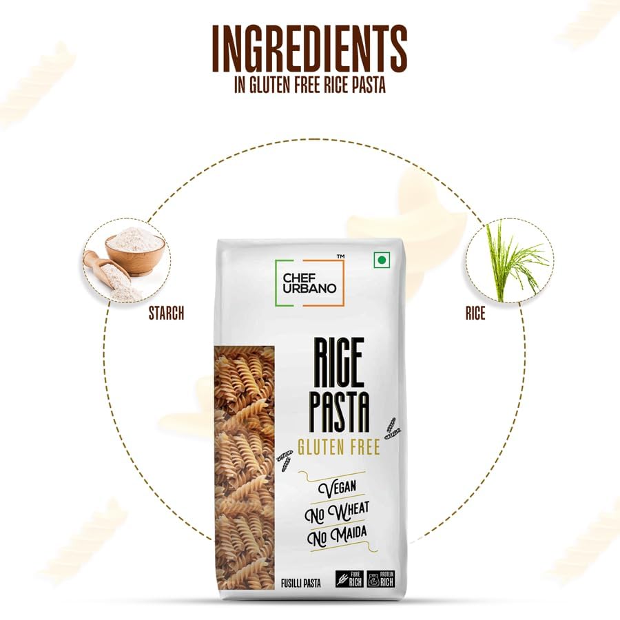 Image of Chef Urbano Gluten Free Rice Fusilli Pasta 250 Gms Pack of 2 | No Maida | No Wheat | No Transfat | Healthy Pasta | High Fibre | High Protein