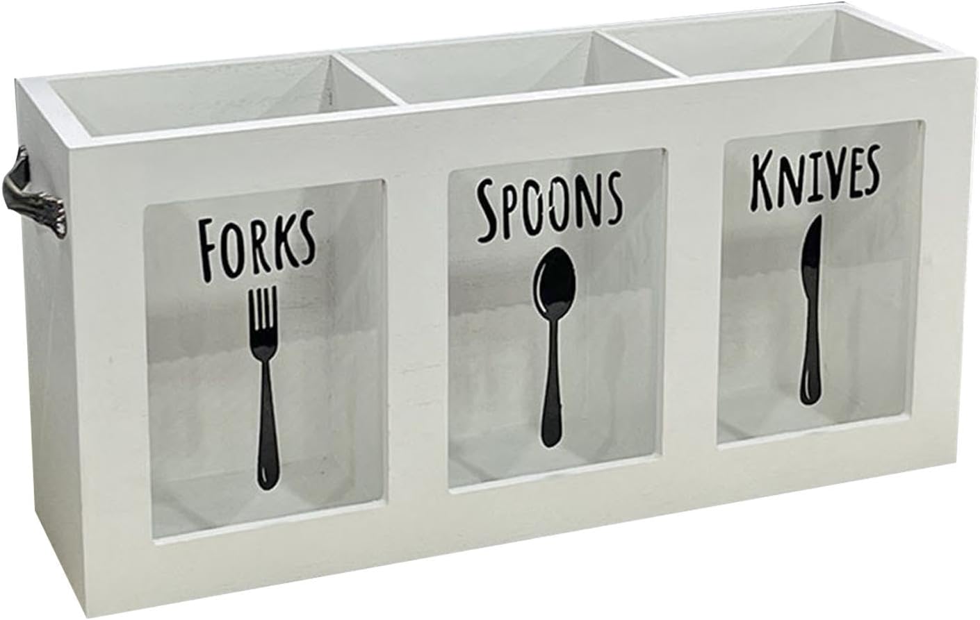 Kitchen Utensil Holder Flatware Holder with 3 Compartments Decoration Cooking Utensil Crock Storage Container for Party, White