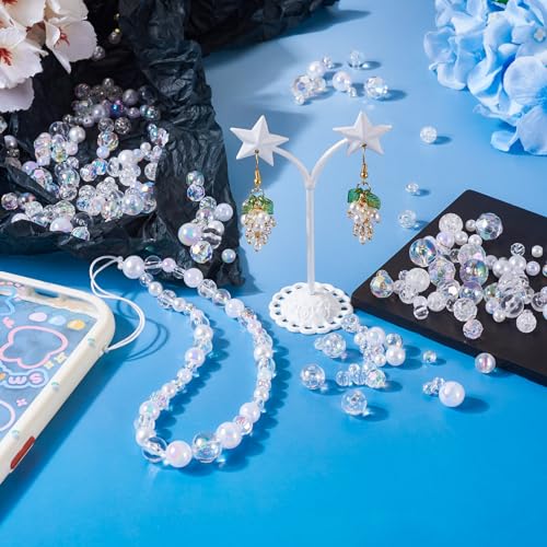 Boutigem 280Pcs Imitation Pearl Opaque Plastic Round Beads Transparent Crackle Beads Faceted Round Acrylic Beads for DIY Bracelet Necklace Jewelry Making - Image 2