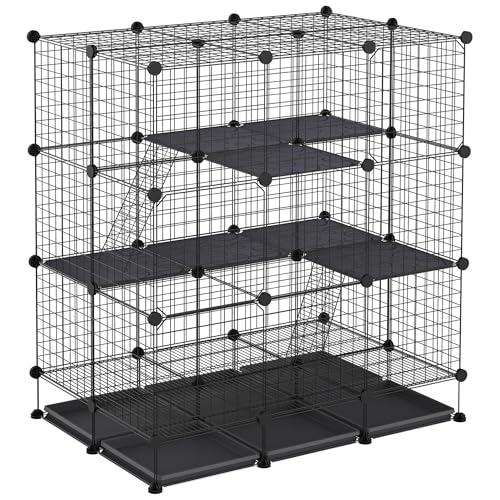 PawHut Cage Parc enclos rongeurs modulable dim. L 111 x l 75 x H 119 cm 3 Niveaux 4 Portes Fil métallique Noir