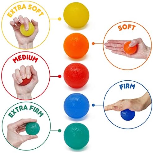 JFA Medical Hand Therapy Exercise Balls 5 Strengths - Extra Soft, Soft, Medium, Firm, Extra Firm