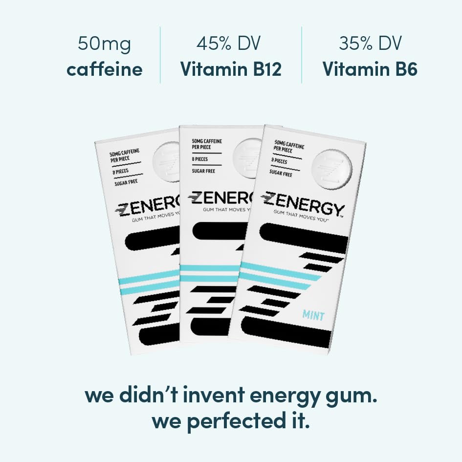 Image of ZENERGY Energy Gum - Mint Flavor 50mg Caffeine Gum, 12 Pack(96 Count)