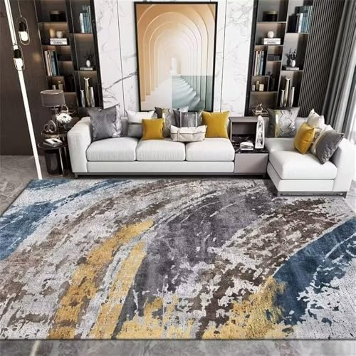 Tapis de décoration intérieure abstrait bleu et gris de format 120x160 - 2