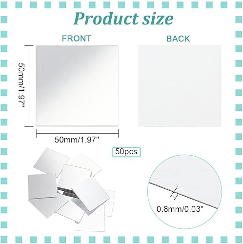 Miniatura 4 de PH PandaHall 50 mini azulejos de espejo de 2 pulgadas, adhesivo de espejo cuadrado acrílico, azulejos de mosaico de espejo cuadrado pequeño,