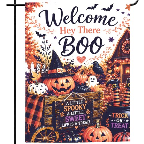 Image of Halloween Garden Flag 12x18 Inch Double Sided Welcome Boo Pumpkin Outdoor Yard Flag Fall Garden Decor