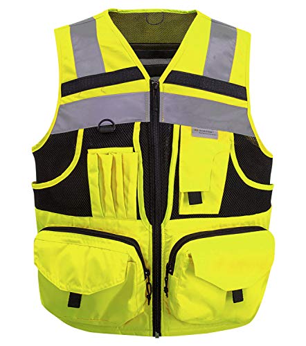 3M Reflective stripes Safety Vest Hi-vis Yellow knitted Vest with 10 pockets Bright Construction Workwear for men and women. (4XL)