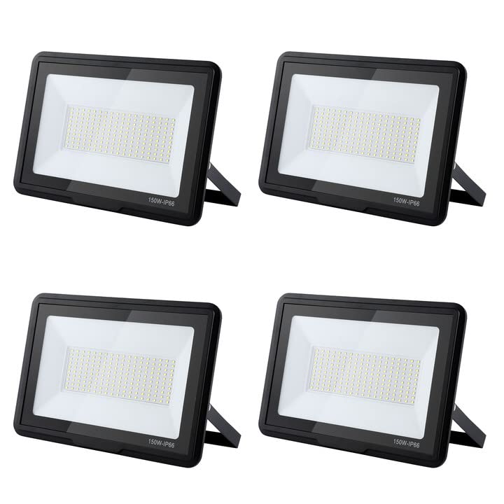 treoir Faretto LED da Esterno 150W, 15000LM Superright Faro Led Esterno, IP66 Impermeabile 6000K Bianco Freddo Faretti Led Esterno per Giardino, Garage, Cortile, Terrazza(4pcs)