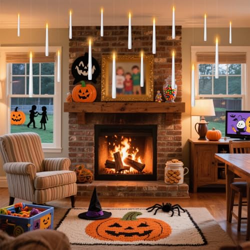 Image of Lezonic Floating Candles with Wand Remote, Set of 12 Christmas Tree Candles, Magic Flameless Candles Battery Operated, Flikering Hanging LED Taper Candlesticks Halloween Xmas Decorations, 0.51 inch x 6.7 inch
