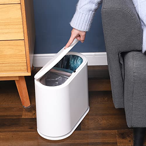 Suoxing Rectangular Plastic Trash Can 2.11 Gallon Garbage Can With Press Top Lid,8 L Wastebasket Trash Can,Removable Liner Bucket,Modern Dispenser For Bathroom,Living Room,Bedroom,White #TOP3